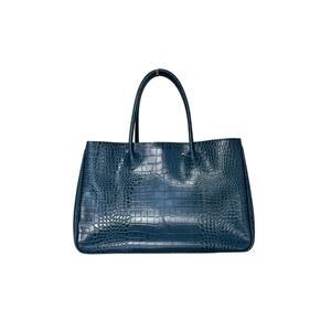 Montowa Blue Enamel Crocodile Embossed Leather Handbag Tote